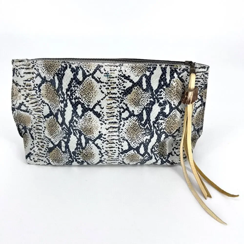 Snakeskin Clutch with Leather Zipper Pull‎ and Bead Detail Rare